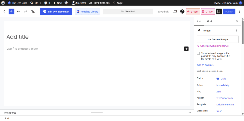 WordPress Gutenberg editor me Add title content area aur Post settings ka overview