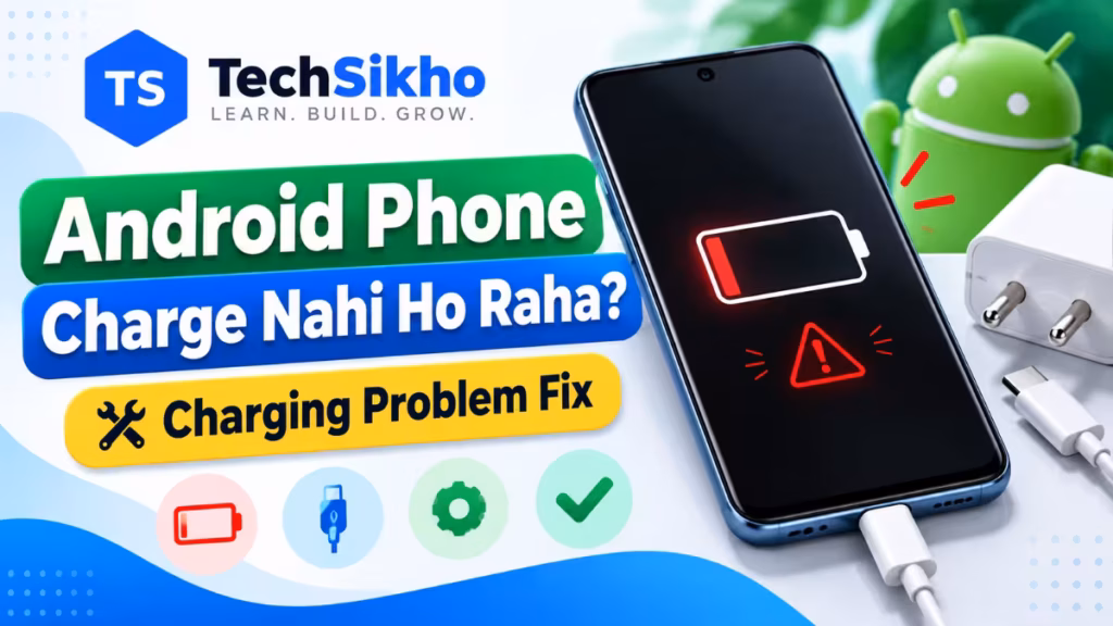 Android phone charge nahi ho raha - Low battery, charging cable aur charger ke saath TechSikho guide