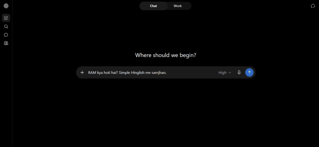 ChatGPT interface me message box aur example prompt