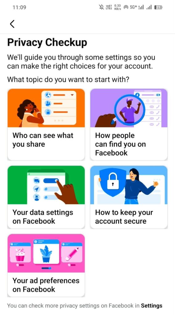 Facebook app me Privacy Checkup screen ka screenshot