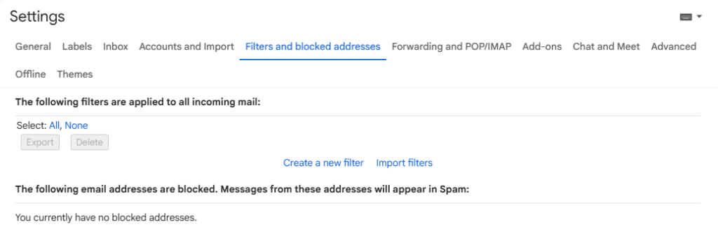 Gmail me Filters and Blocked Addresses settings kaise check kare
