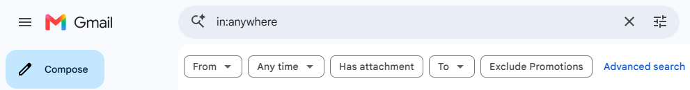 Gmail me in:anywhere search operator use karke missing emails kaise dhoondhein