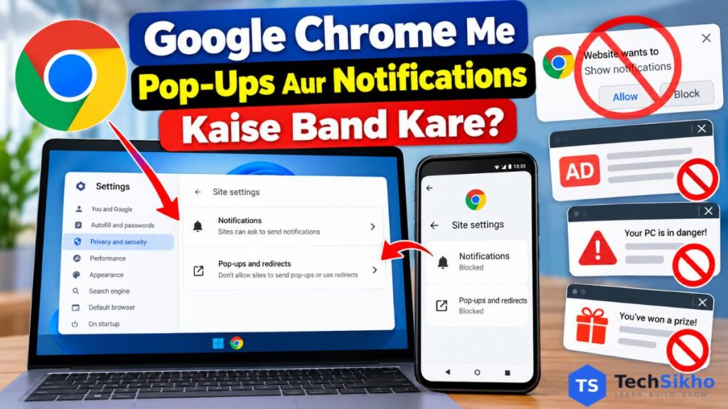 Google Chrome me pop-ups aur notifications kaise band kare