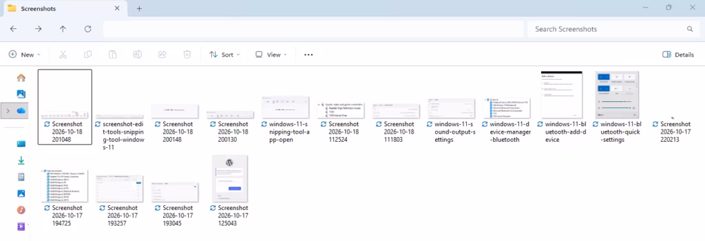 Windows 11 File Explorer me Screenshots folder aur saved screenshot files